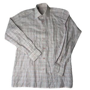 Raymond Mens Linen Shirt Grid Plaid White Longsleeve Classic Office Size 40